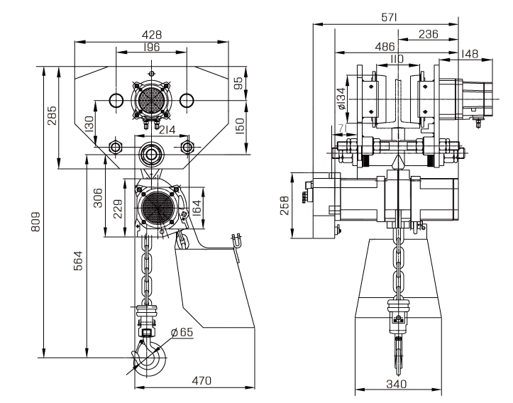 3T Double Hook Monorail Air Hoist