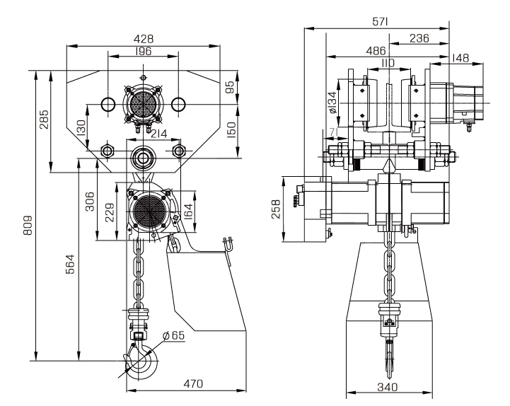 3T Pneumatic Chain Hoist with Trolley