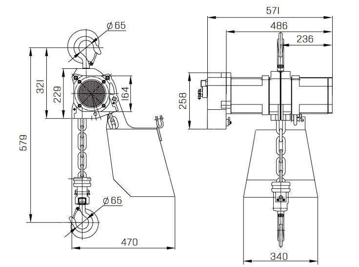 3T Hook Suspended Pneumatic Chain Hoist