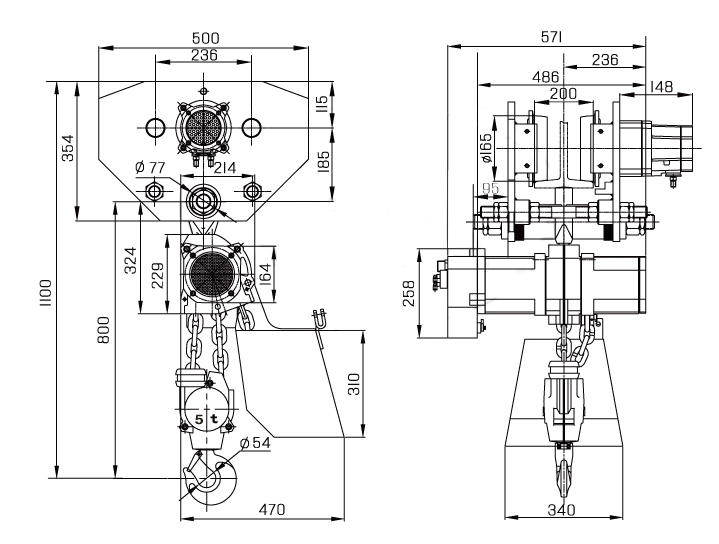 5T Air Chain Hoist with Trolley