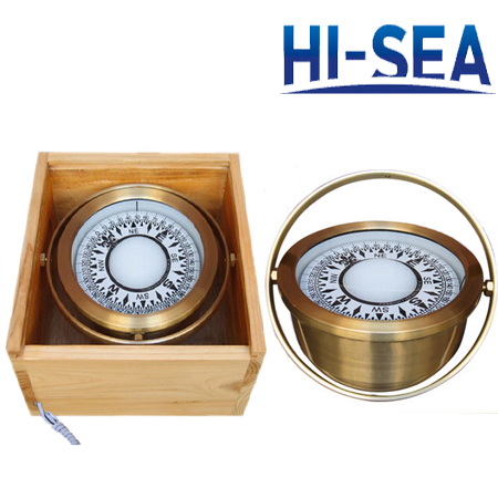 Bronze Marine Compass with Wooden Box