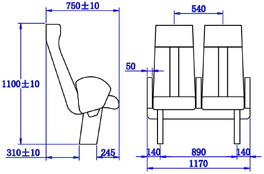 Marine Passenger Seats with Reclining Backrest