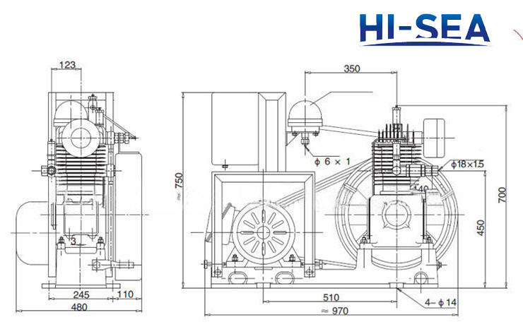 Marine Single-row Medium Pressure Air-cooled Air Compressor