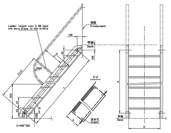 Marine Steel Inclined Ladder 