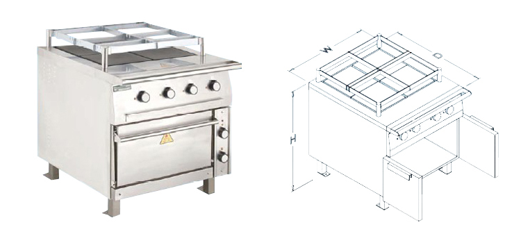 Marine Cooking Range with Oven (Four Hot Plates)