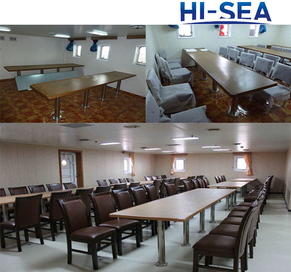 Marine Rectangular Wood Mess Table with Stainless Steel Pedestal