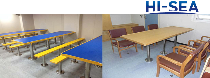 Marine Rectangular Wood Mess Table with Stainless Steel Pedestal