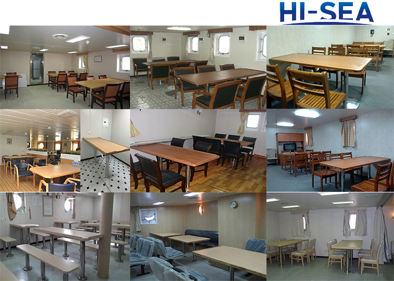 Marine Rectangular Wood Mess Table with Stainless Steel Pedestal