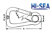 oblique angle snap hook with eyelet and spring lock