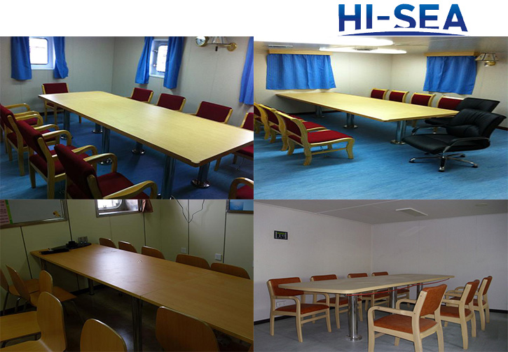 Marine Wood Conference Table with Stainless Steel Pedestal