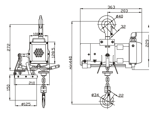 Mini Pneumatic Chain Hoist with Suspension Hook